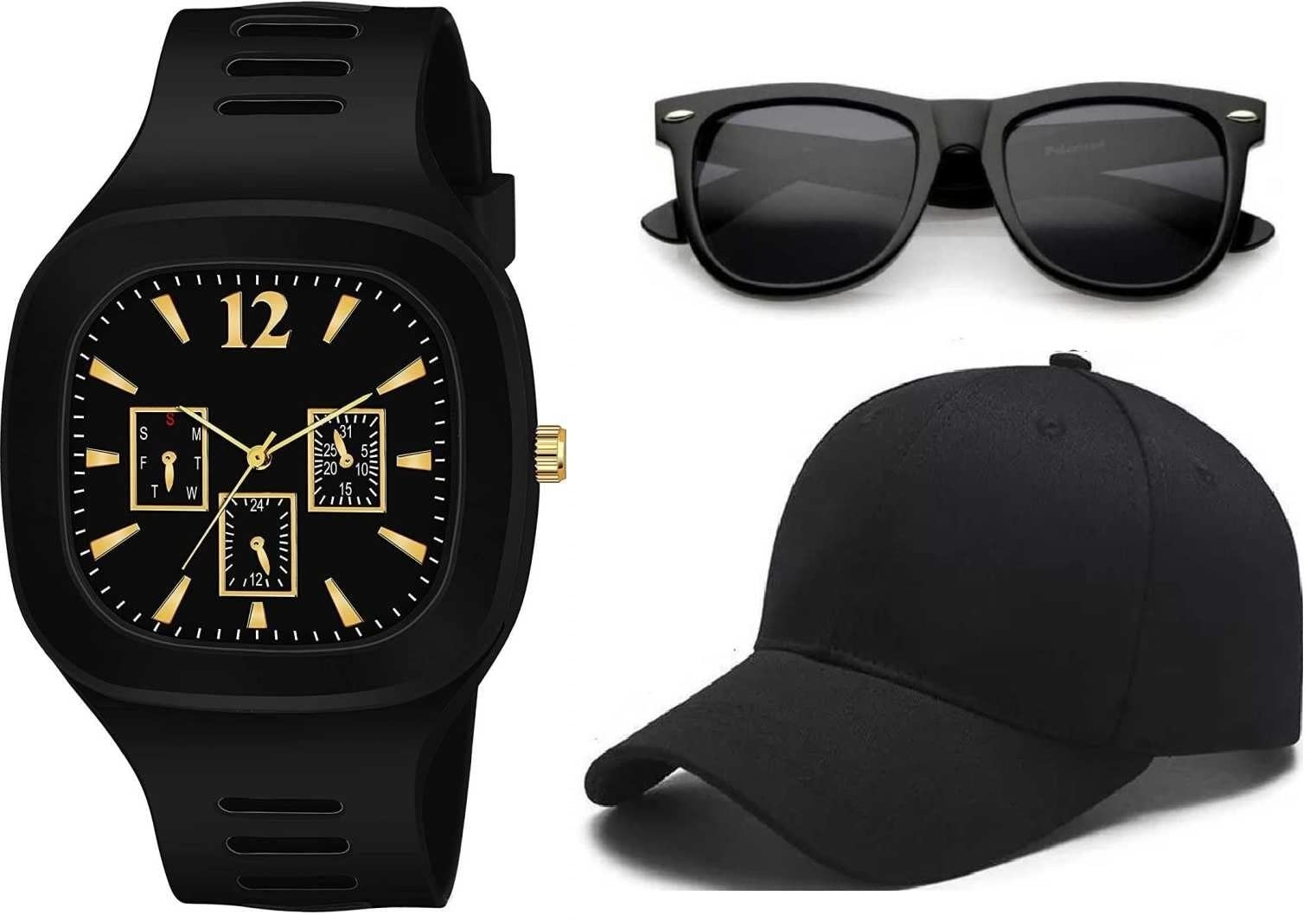 SELLORIA Black dial Square Shape Analog Silicon Strap Stylish Designer Black Cap Watch Kids with Black Sunglass for Boys [8-30 Years] (B09QL2TXG9) Amazon Price History, Amazon Price Tracker