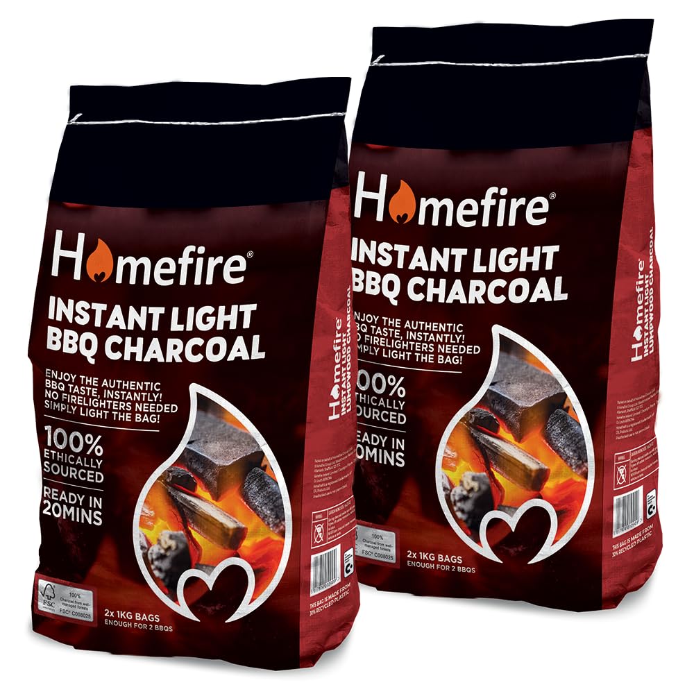 Homefire Instant Light Lumpwood Charcoal, Great for Traditional BBQs, 1kg (4 Packs)