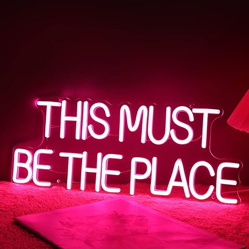 Miniatura 6 de Britrio Letrero de neón con texto en inglés This Must Be The Place para decoración de pared de dormitorio, letrero luminoso de luz de neón para el
