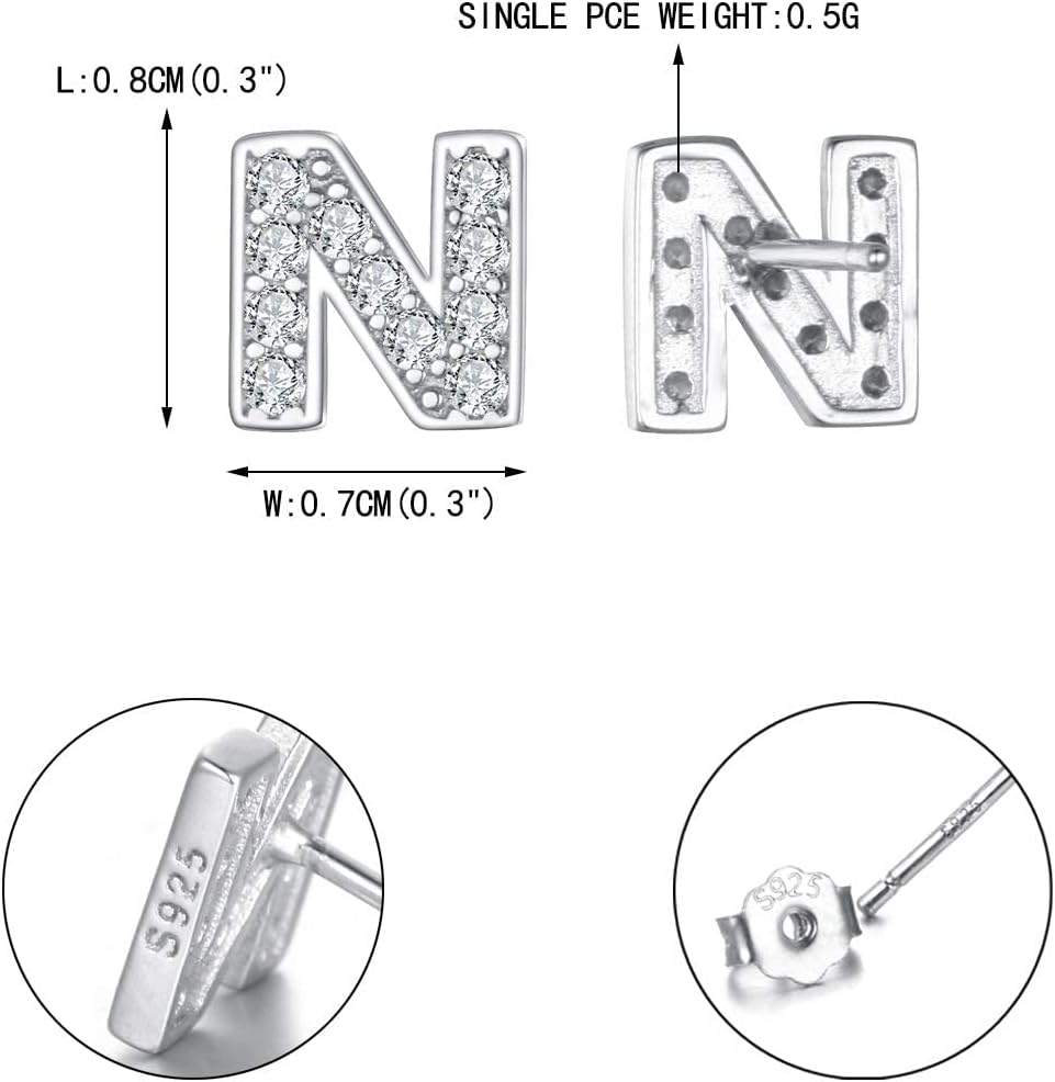 EVER FAITH Initial Earrings 925 Sterling Silver White Cubic Zirconia Tiny Alphabet Letter Stud Earring for Woman Sensitive Ears - Image 6
