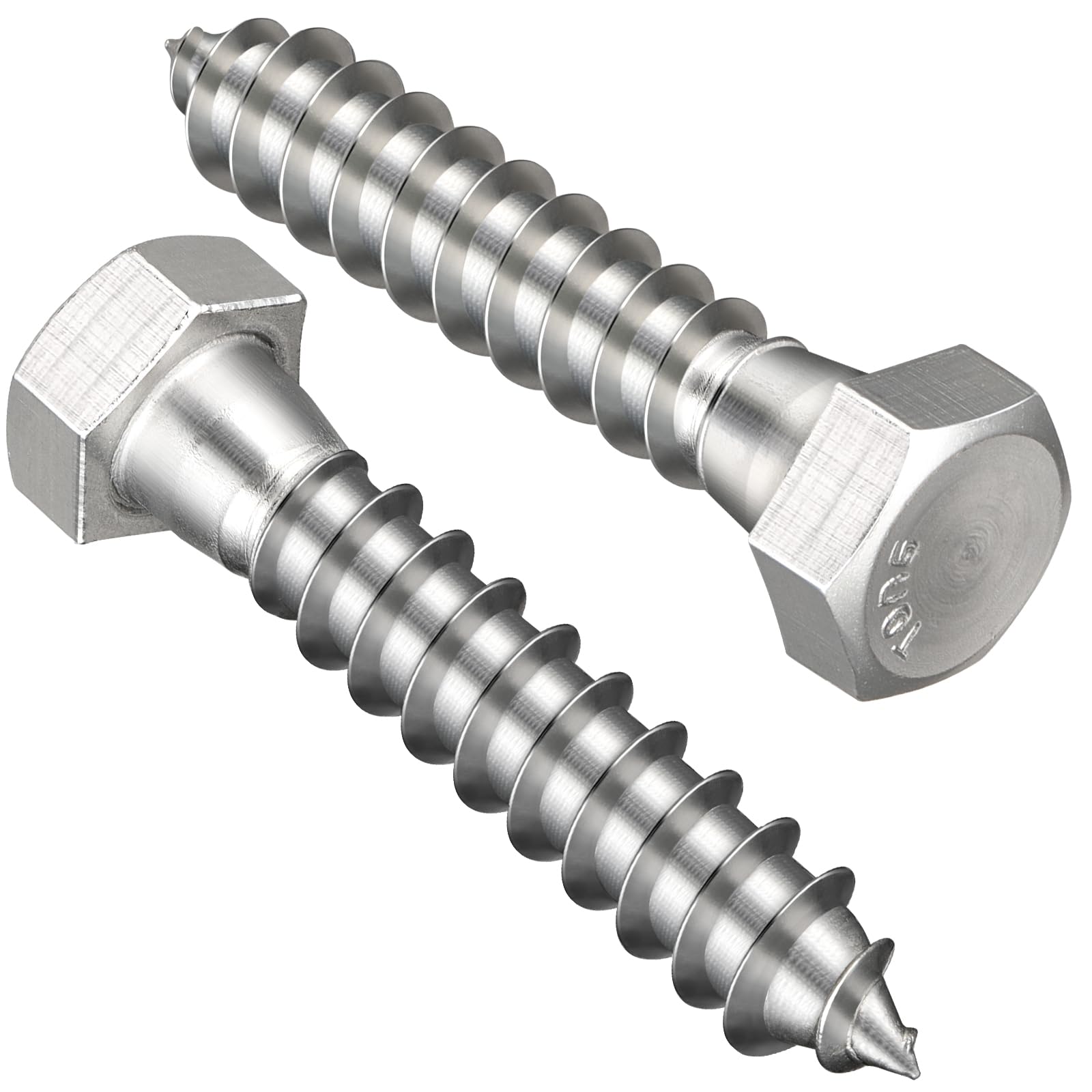 VGBUY 3/8" x 2" Hex Head Lag Screws 12Pcs, 304 Stainless Steel 18-8 Lag Bolts Wood Screws Heavy Duty Large Screws for TV Mounts, Deck, Boat Repair