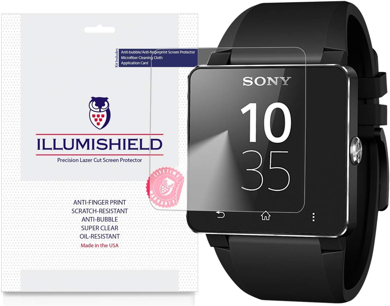 ILLUMISHIELDScreen Protector Compatible with Sony Smartwatch 2 (3-Pack) Clear HD Shield Anti-Bubble and Anti-Fingerprint PET Film