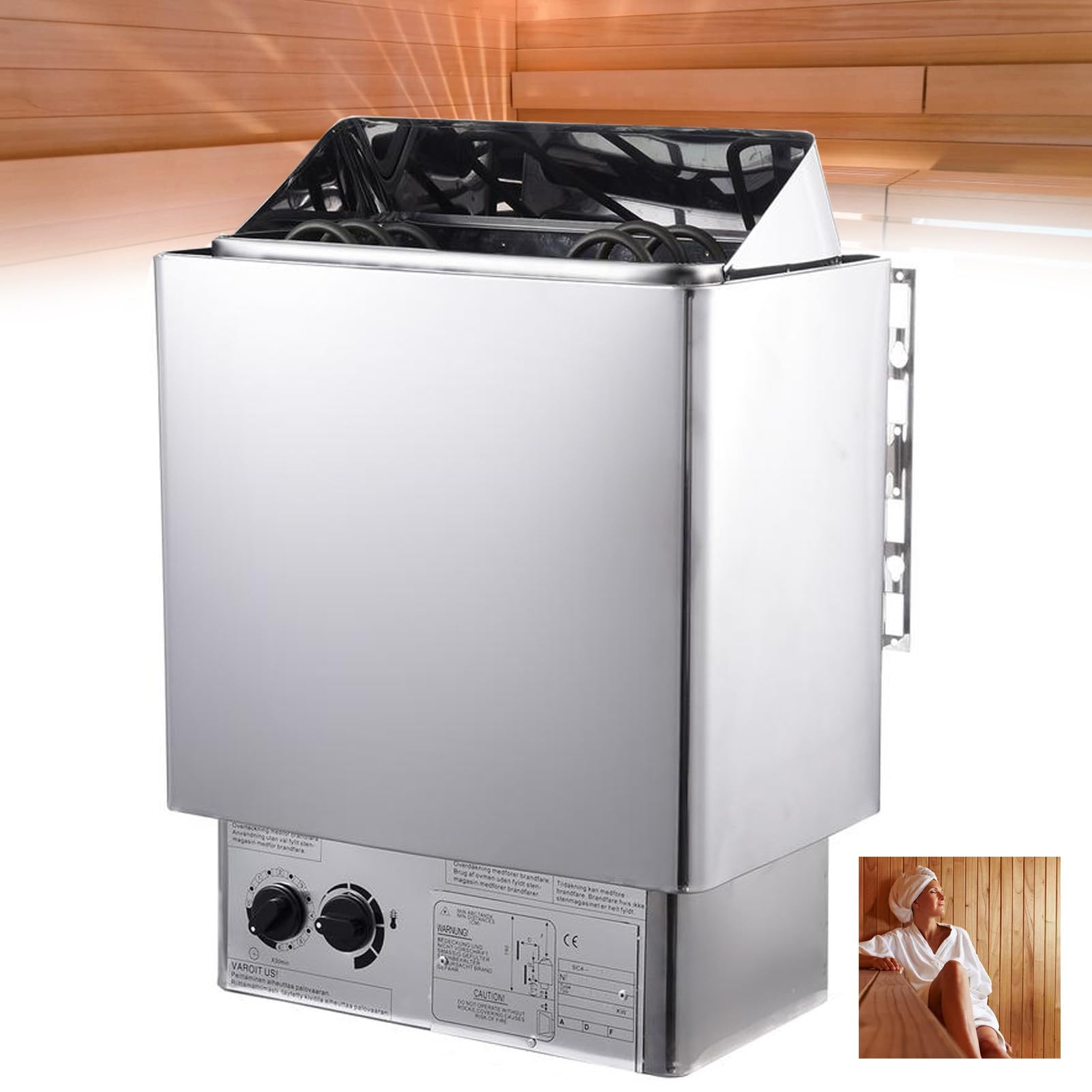 Stufa Elettrica Per Sauna In Acciaio Inox Da 3 KW-9 KW Con Regolatore Interno Per Bagno Turco Spa Dell'Hotel Di Casa, Timer: 0-180 Min, Temperatura: 0-110 ℃, Spazio Applicabile: 2-13 M³,6KW