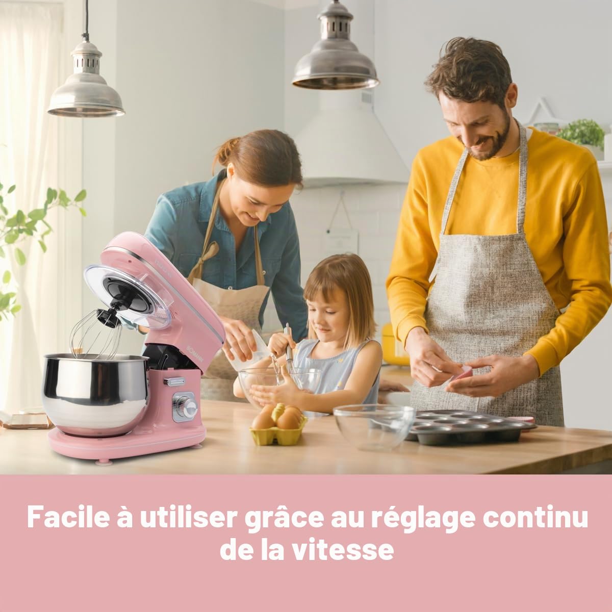 Bomann® KM 6030 CB Robot de cuisine rétro pour la cuisson | Pétrisseur à pâte 5 l avec moteur puissant de 1100 W | Crochet et fouet | Pétrisseur à pâte rétro avec protection anti-éclaboussures avec