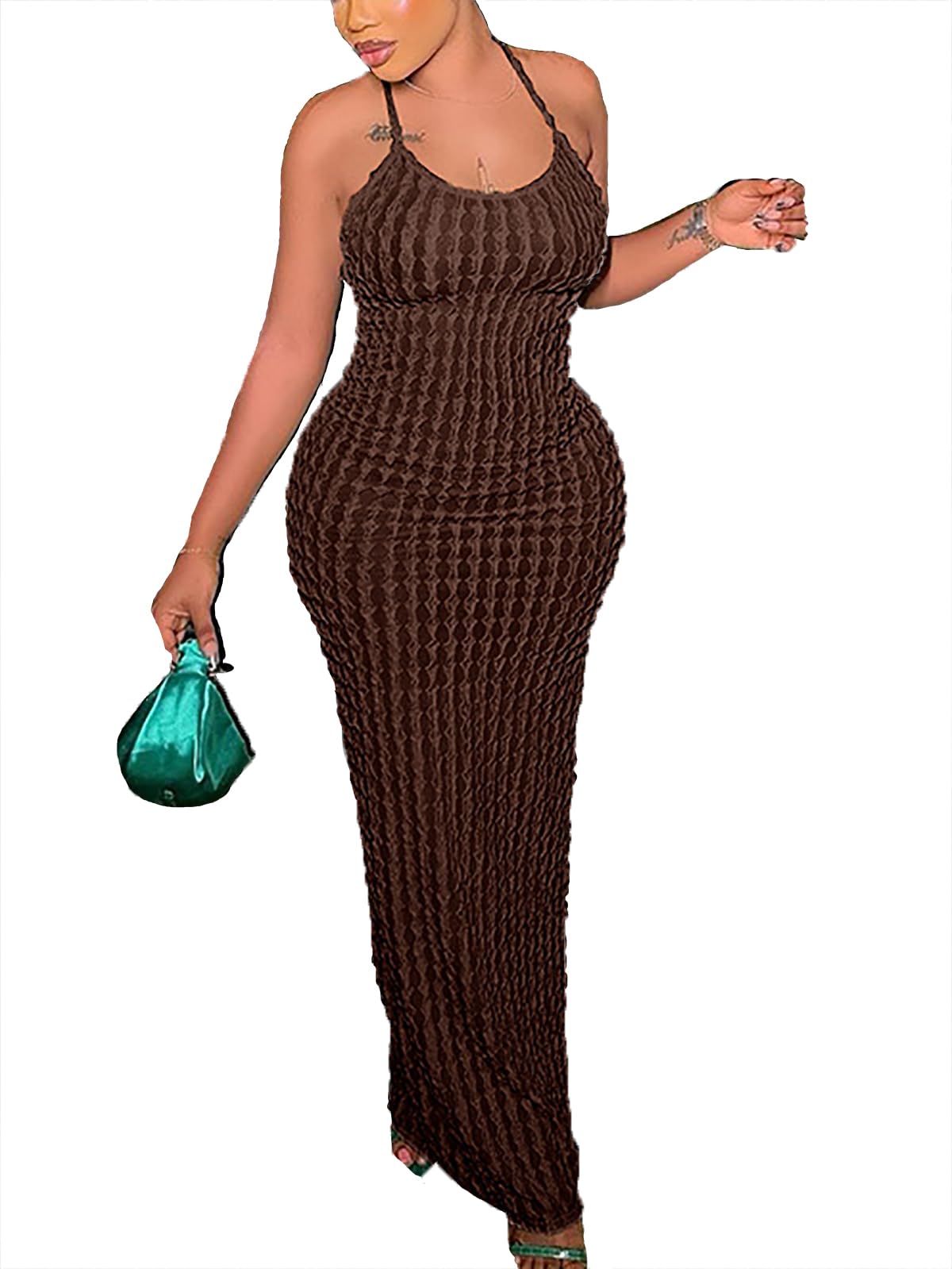 Women's Maxi Bodycon Dress Sexy Spaghetti Strap Sleeveless Tight Slip Long Dresses 2025