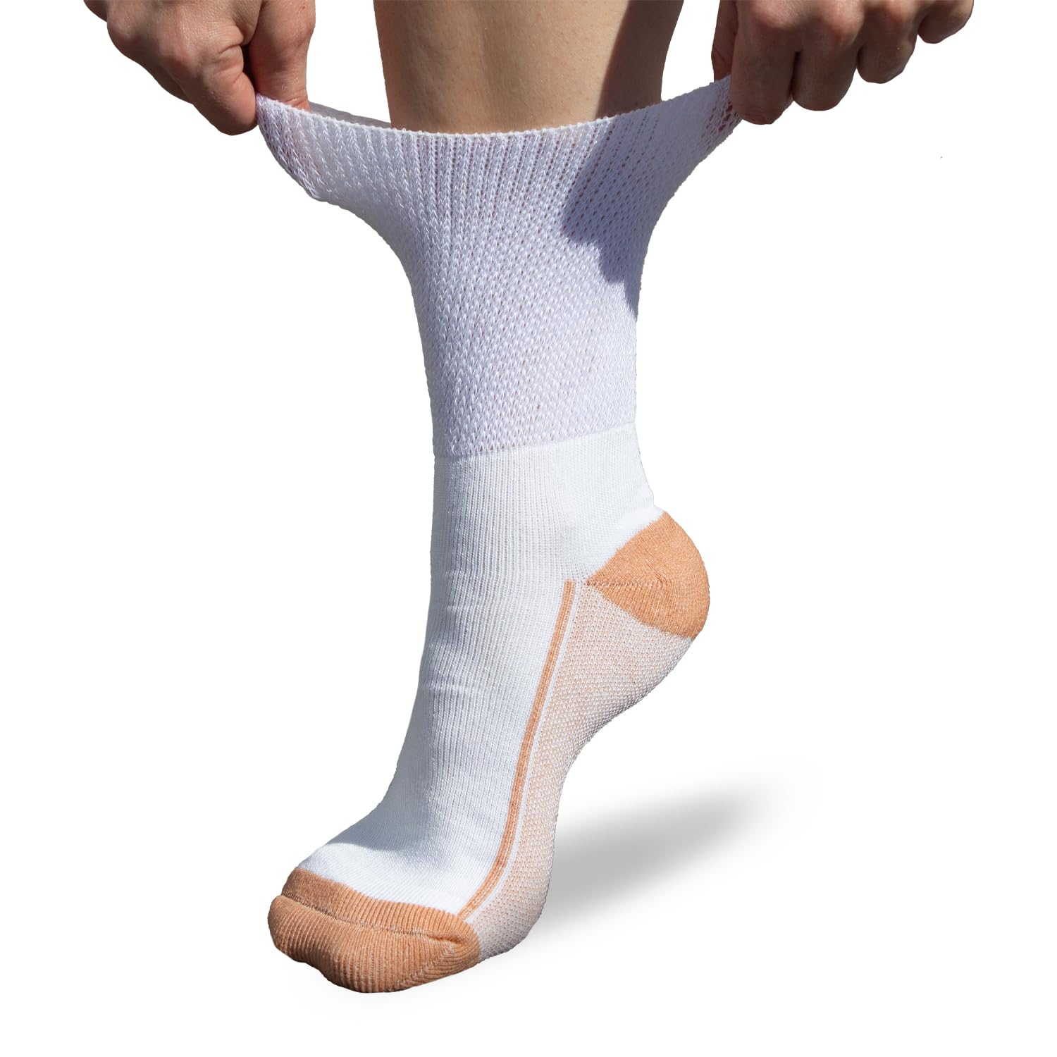 Pure Athlete Unisex White/Copper Non Binding Diabetic Socks - Neuropathy Socks For Swollen Feet Relief, Xl