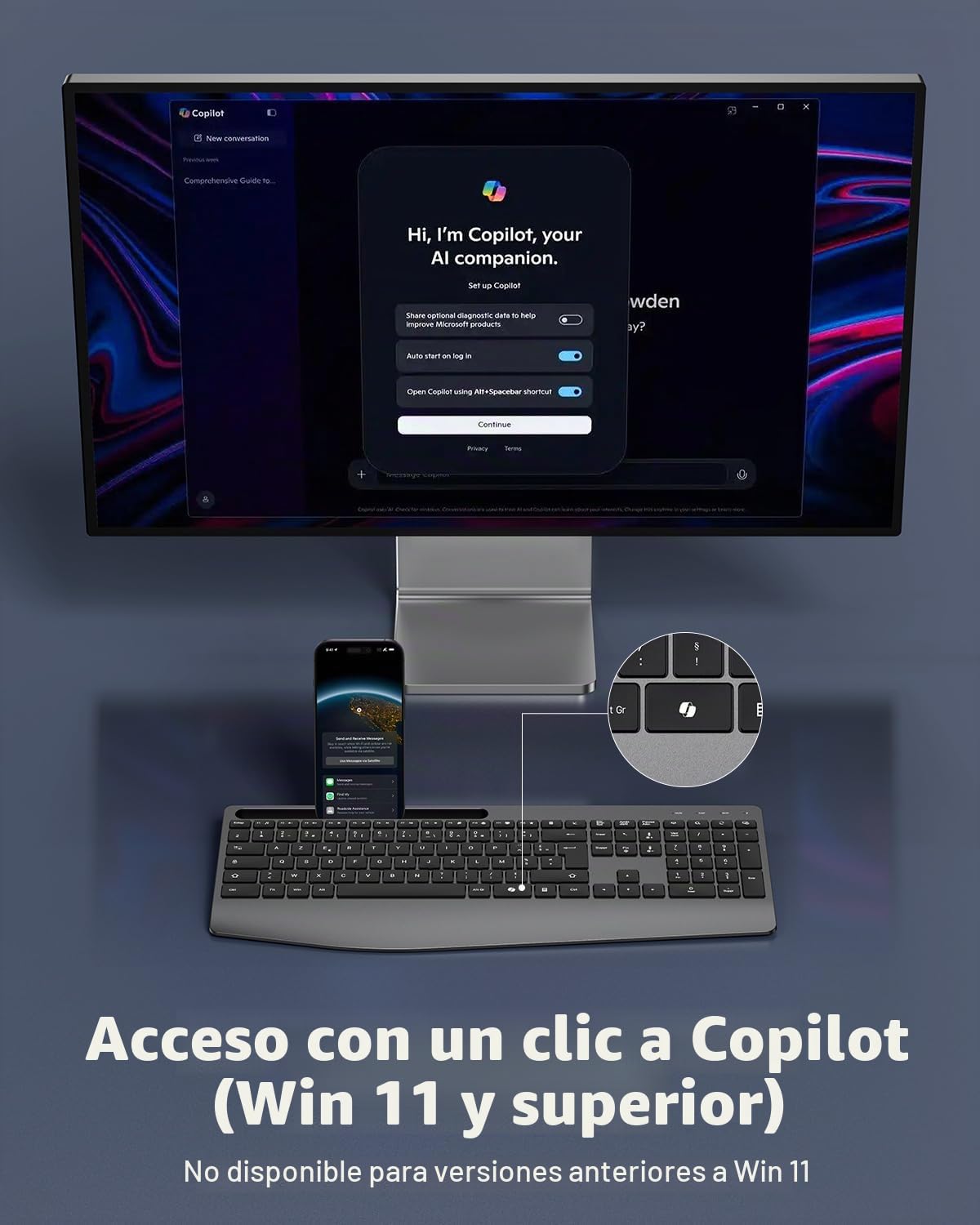 TECURS Teclado francés AZERTY inalámbrico ergonómico con reposamuñecas, 2,4 G inalámbrico Teclado silencioso Recargable, retroiluminado, Teclado para Ordenador para Windows