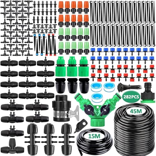 NCKIHRKK 281 Pièces Système Arrosage Goutte, Kit Arrosage Goutte à Goutte avec 45M +15M Tuyau, Arrosage Automatique pour Jardin, Kits d'arrosage Automatique...
