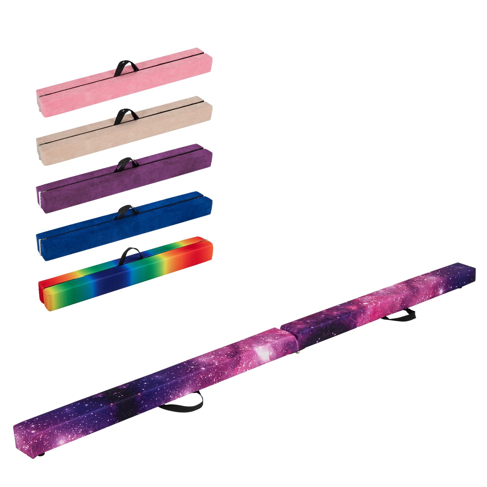GYMAX 7FT/9FT Folding Gymnastics Balance Beam, Professional Training Beam with Carry Handles, Solid Wood Base and Anti-slip Bottom, Floor Gymnastics Equipment for Home Gym (Dream Magic Star, 9FT)