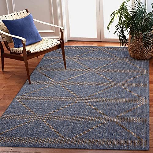 Liora Manne New for 2023 Avena Area Rug - Transitional Contemporary (Diamond Stripe Denim) (1'11" x 7'6")