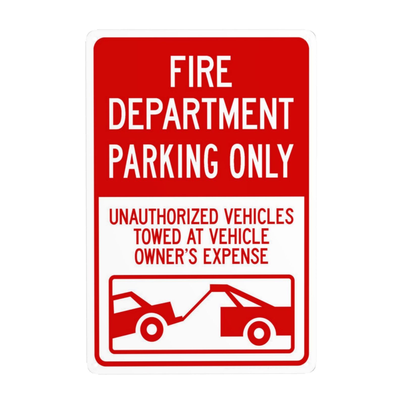 SMAZDFXX Fire Department Parking Only Unauthorized Vehicles Towed At Owner Expense Metal Warning Signs, Cautions Security Tin Sign, Safety Signs for Street Business Wall Decor 5.5"x8"