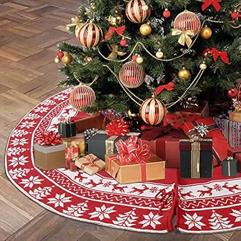 Yepro Christmas Tree Skirt, 48 Inch Knitted Xmas Tree Skirt Double-Layer Knitted with Snowy Elk Pattern for Holiday Decoration Christmas Decorations Cover