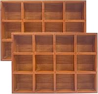 Vista 2 de Paquete de 2 bandejas de clasificación de madera, organizador dividido de madera, caja de secciones con acabado marrón