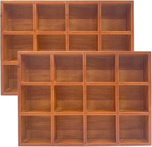 Miniatura 3 de Paquete de 2 bandejas de clasificación de madera, organizador dividido de madera, caja de secciones con acabado marrón (12 compartimentos, 12.9 x