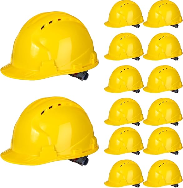 Leumoi 14 Pieces 4 Pt. Suspension Hard Hat Bulk Safety Helmets ABS Construction Hardhats Adjustable Ratchet Hard Hats wi