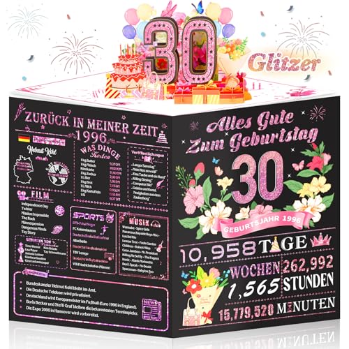 OLOSONG Geburtstagskarte 30-3D Pop Up Karte Geschenke Zum 30 Geburtstag Frau Frauen Lustige Roségold Deko 30. Geburtstag Für Mama Ehefrau Freunde Sie Back in 1996 Mit Umschlag