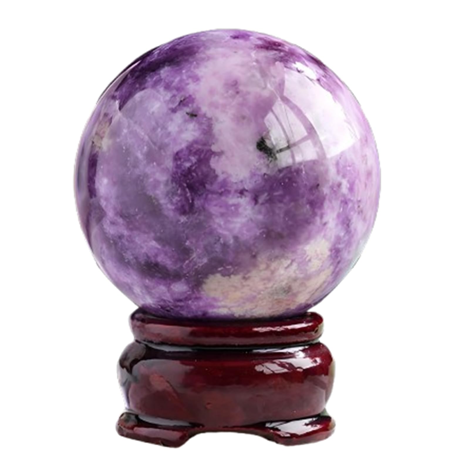 AUOQKQUT Crystal Ball Lepidolite Quartz Sphere Purple Mica Stones with Wooden Base for Home Work Decor Astrology Gift Collections,50mm