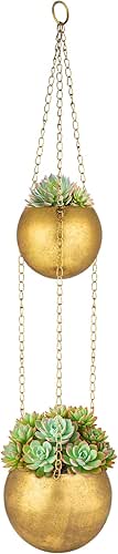 Gold Metal Hanging Planters for Indoor Plants - Round Wall