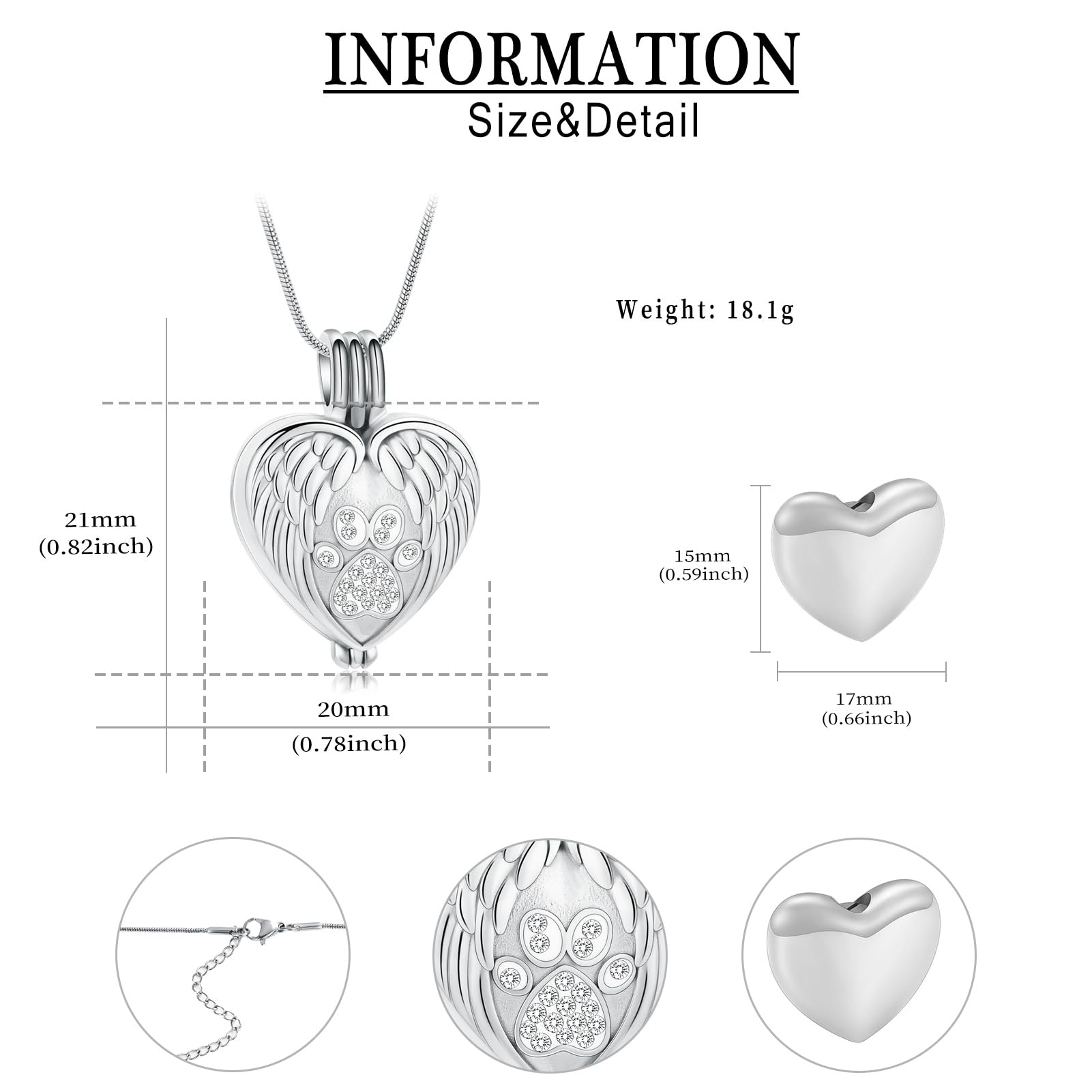 QGJNSGC Pet Cremation Jewelry for Ashes Heart Urn Necklaces Pawprint Cremation Keepsake Necklace for Pet/Dog's/Cat's Ashes Memorial Jewellery - Image 2