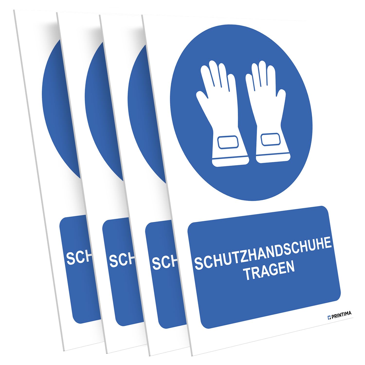PRINTIMA 4x Schild "SCHUTZHANDSCHUHE TRAGEN" 21x32 cm aus PVC – Gebotsschilder inkl. Set zur Montage für Innen- und Außenbereiche