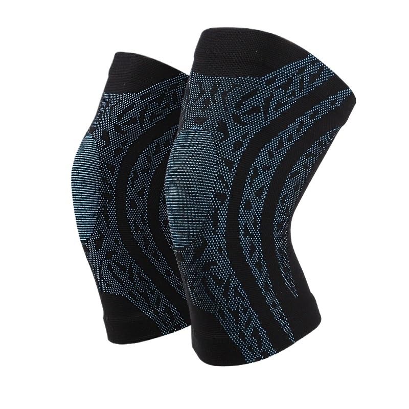 Exercise, protection Knitted Nylon Sports Knee Pads Four-sided Stretch Breathable Sweat-absorbent Silicone Running for Fitness, cycling, running, playing football(Blue,Medium)