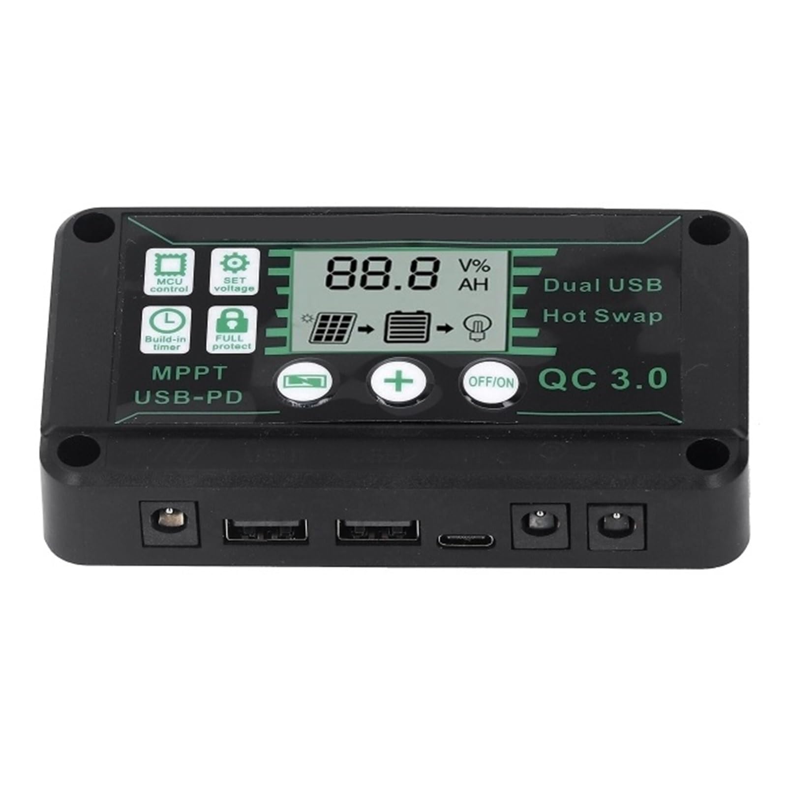 Regulador solar MPPT 100A 12V/24V con doble puerto USB y pantalla digital impermeable
