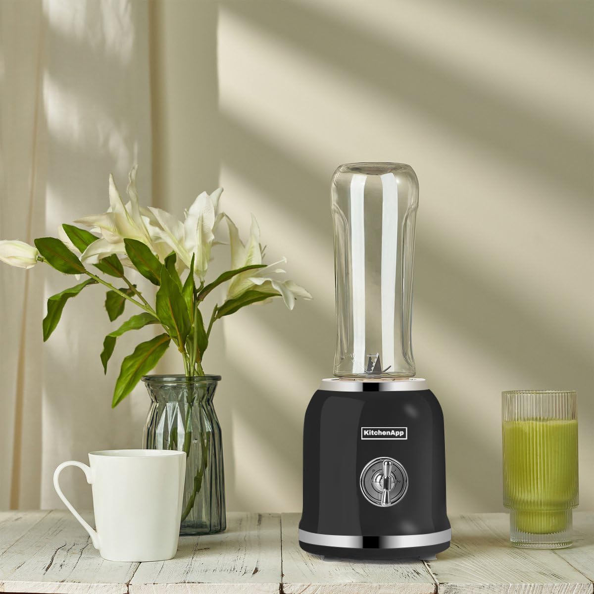 Batidora retro para hacer smoothie (2 botellas, 300 W, sin BPA), color negro