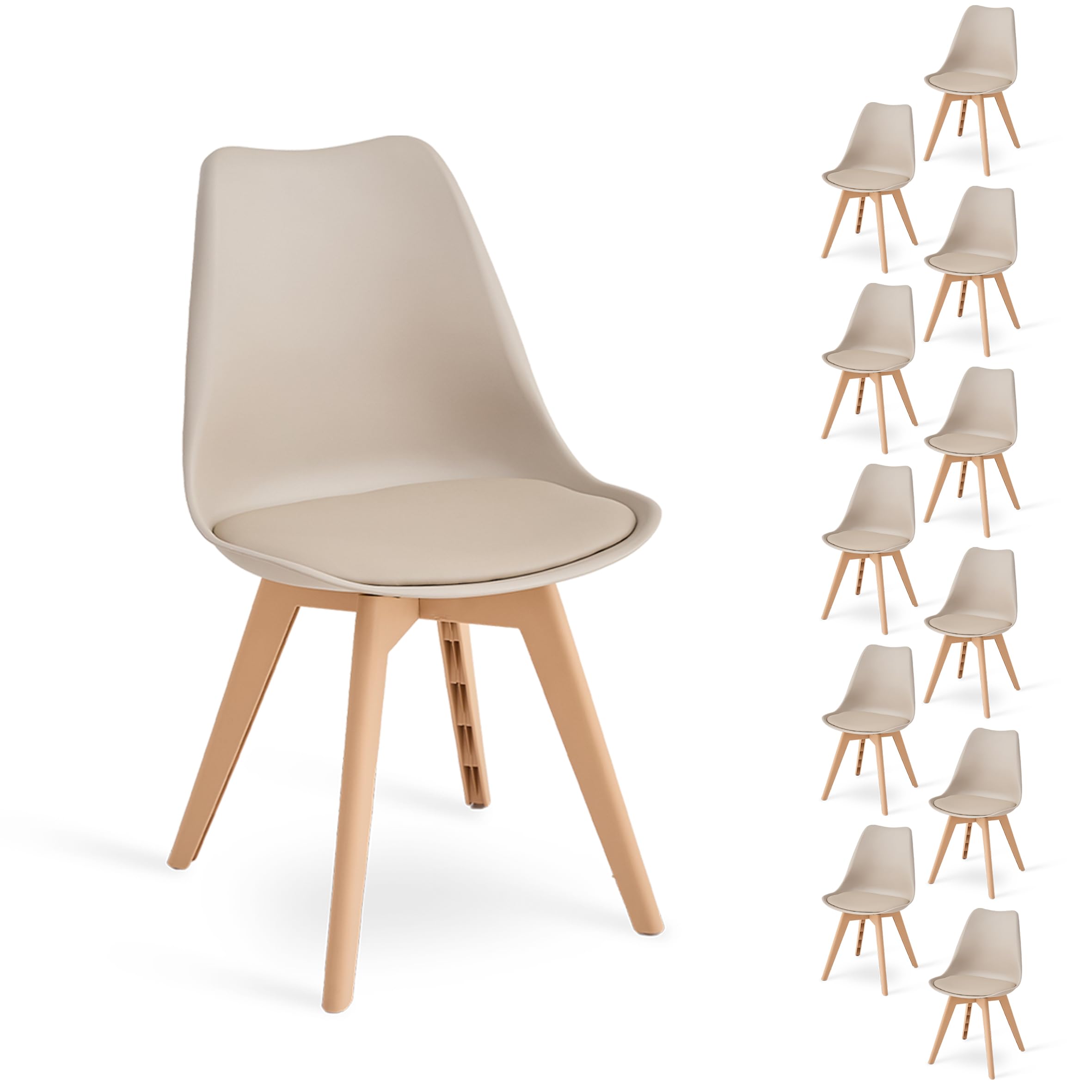GrandCA HOME Juego de 12 sillas de Cocina de plástico,sillas de Comedor Modernas,Patas de plástico con Efecto Madera,Estilo escandinavo,aptas para Comedor,Sala de Estar y Cocina-Caqui