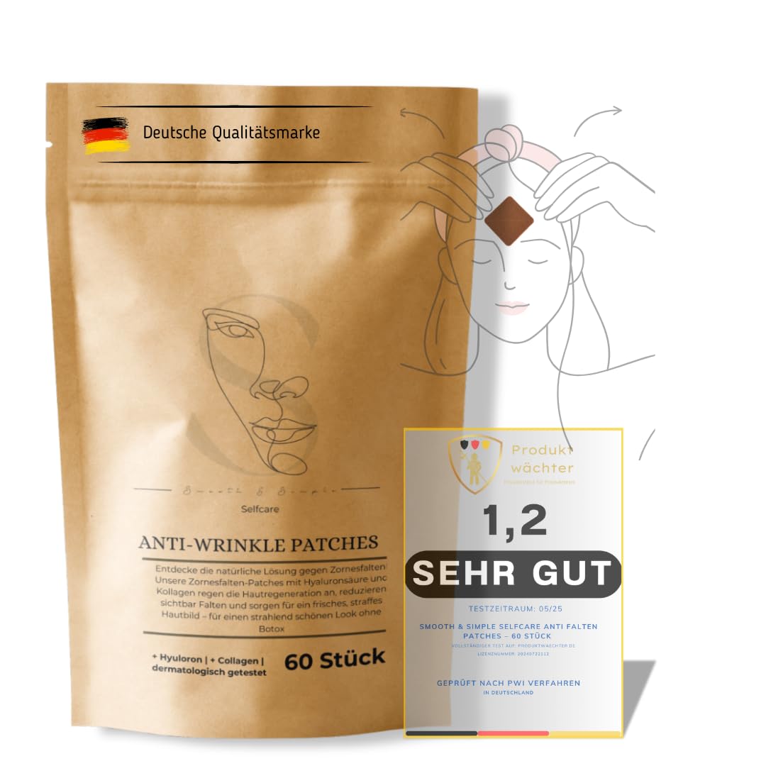 Smooth & Simple Selfcare - Anti-Falten Patches mit Hyaluron & Collagen – 60 Stück | Glättende Wrinkle Pads für Zornesfalte & Stirn | Faltenreduzierung über Nacht | Apricot farbend