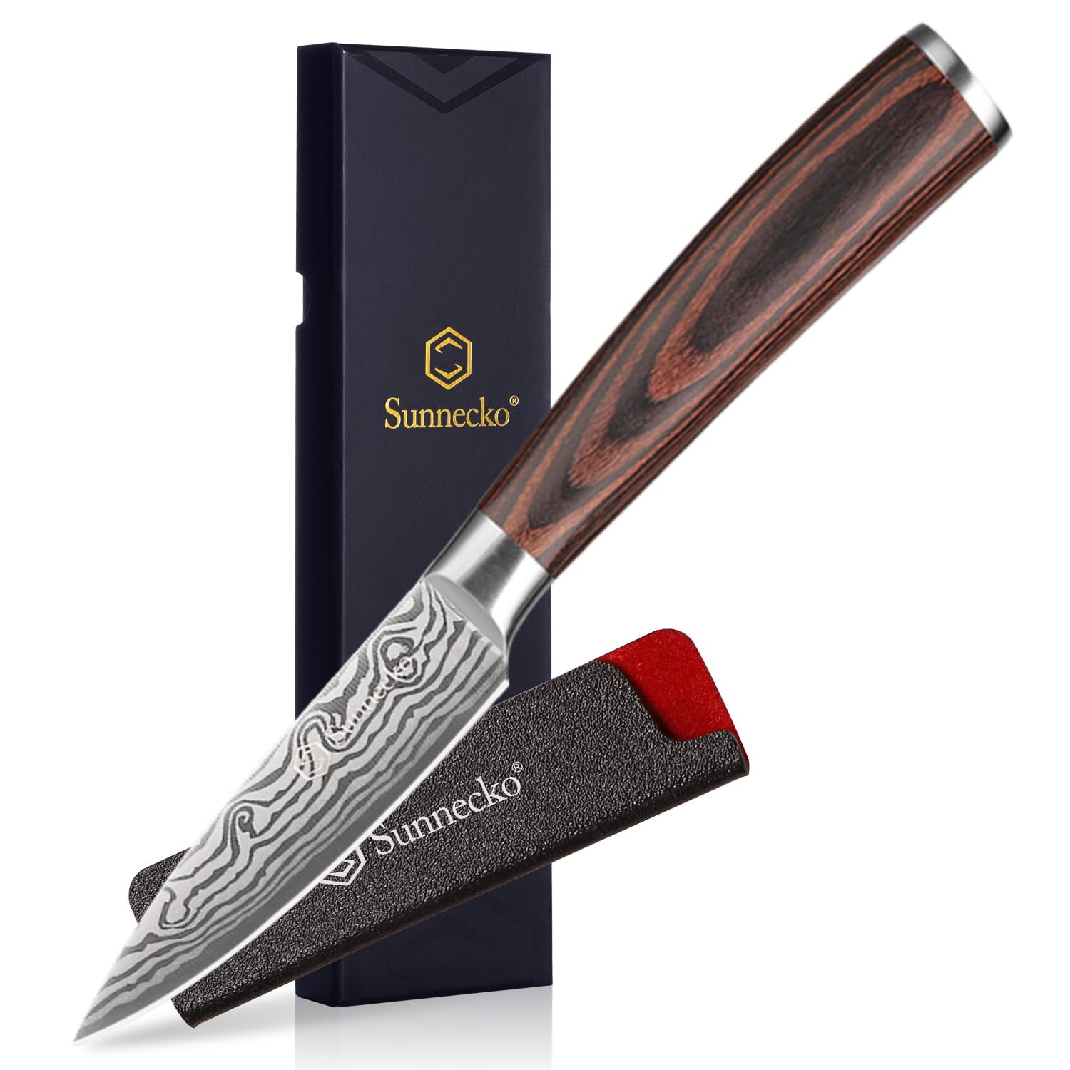Sunnecko 9cm Gemüsemesser Obstmesser, Klein Küchenmesser mit Ergonomischem Griff, Schälmesser aus Hochwertigem Edelstahl, Scharfe Klinge Allzweckmesser, Fruit Knife