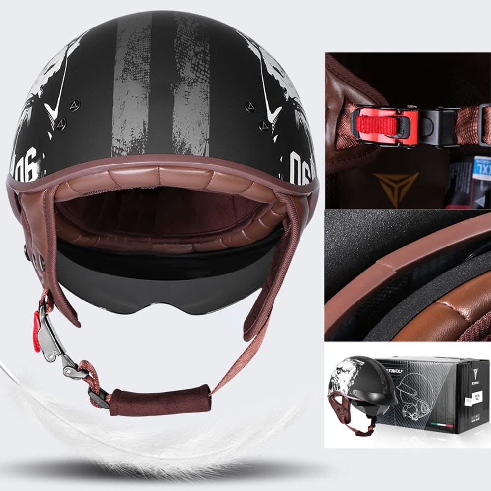 Casco Jet Vintage Demi Caschi Cromwell con Visiera UV Occhiali Motociclo Aperto Faccia Casco Jet Moto Scooter Omologato ECE 22-05 Visiera Parasole AntiGraffio 57-63cm