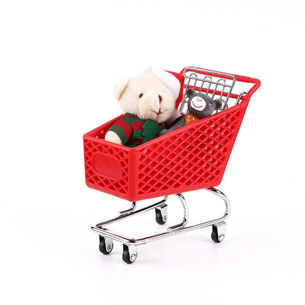 DOITOOL Mini Mart Shopping Cart - 5.5inch Height Shopping Wrought Iron Storage Basket - Supermarket Handcart Shopping Utility Cart for Craft Storage, Dollhouse Decoration