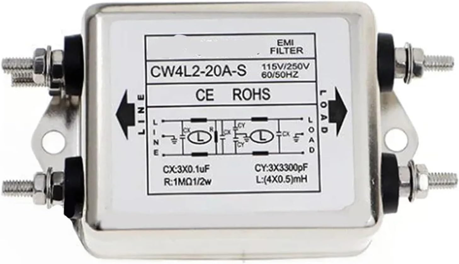 Power EMI Filter CW4L2-6A-S CW4L2-10A-S CW4L2-20A Double-Stage Bolttype Power Filter Single-Phase AC EMI Filter 220VAC 50/60HZ(CW4L2 20A S)