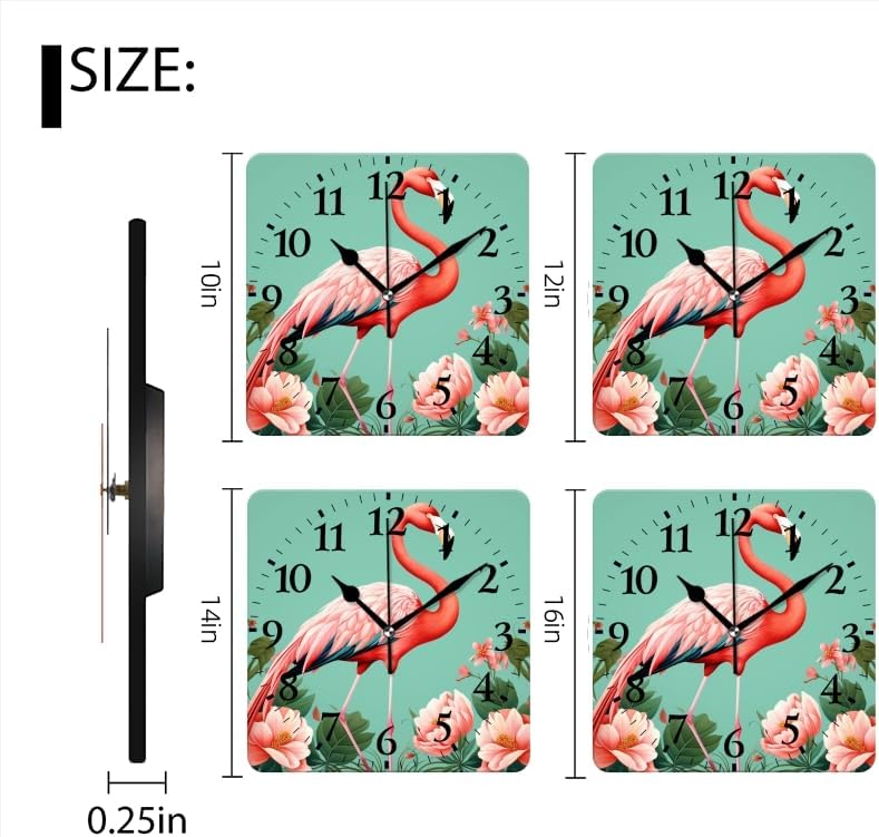 Battery Operated Wall Clocks Beautiful Pink Flamingo in The Style of Art Silent Non-Ticking Decor Clock with Photo for Bathroom,Office(14inch)