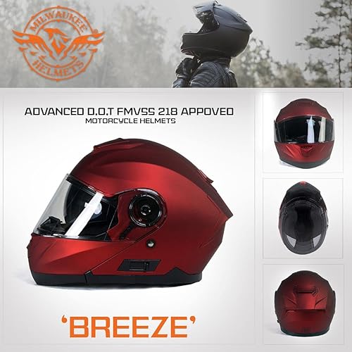 Miniatura 7 de Cascos Milwaukee MPH9817DOT Breeze Rojo, Casco de Moto Modular Avanzado, para Motociclista, con Visera Desmontable - Extra Pequeño