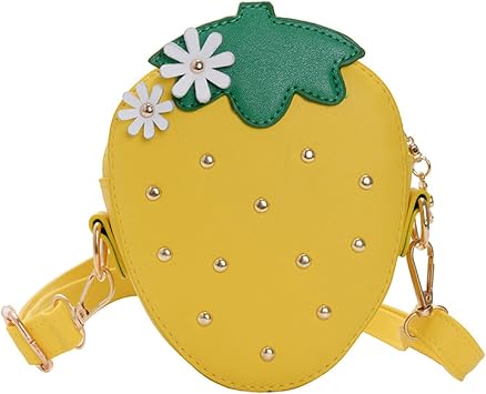 Cute Strawberry Purse with Rivets Crossbody Shoulder Bag for Little Girls, Girls Kids Small Coin Pouch Wallet Yellow
