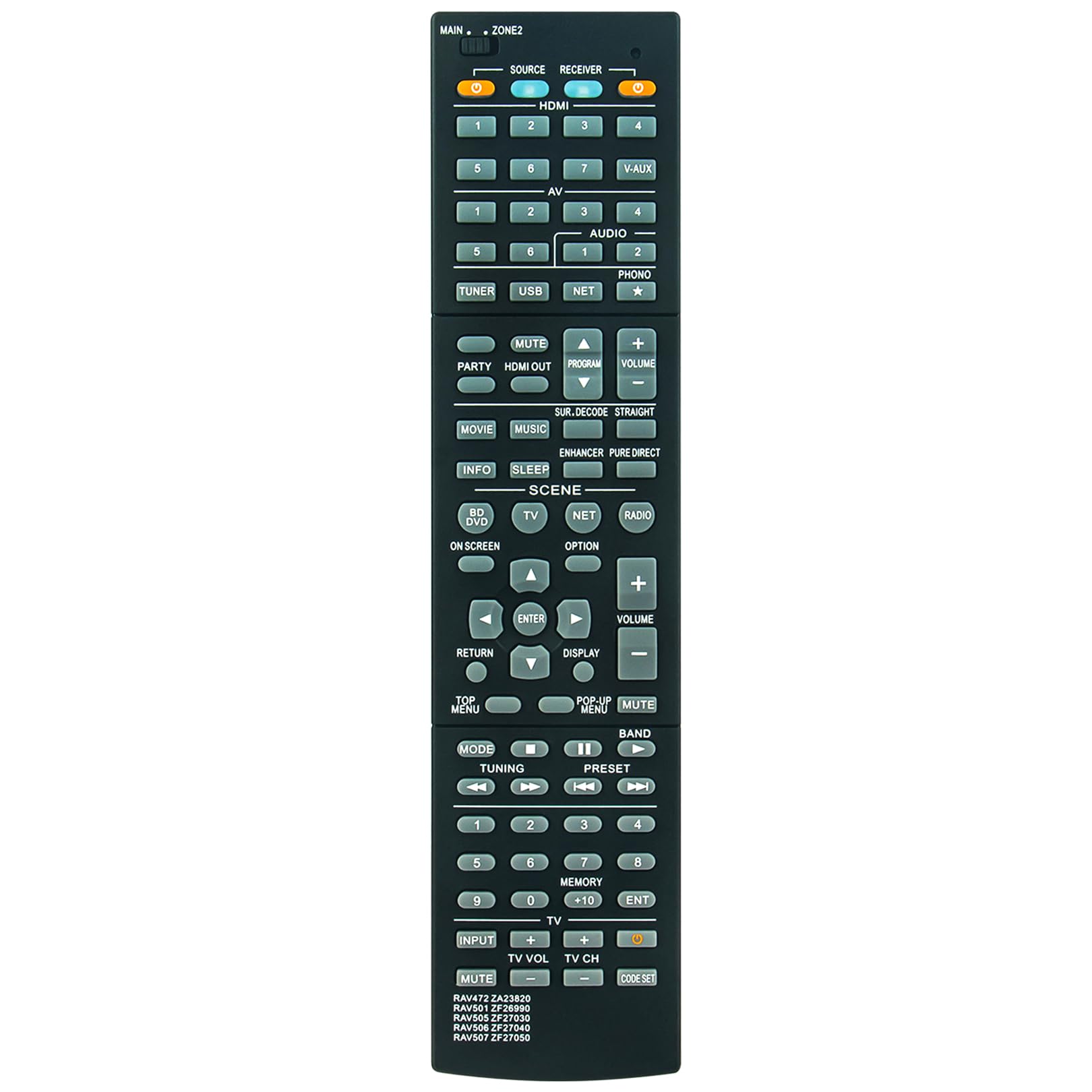 VINABTY Telecomando Sostitutivo RAV464 ZA11360 Per Yamaha AV Receiver HTR-4065, HTR4065, RX-V473 – Telecomando Universale ABS, Plug And Play