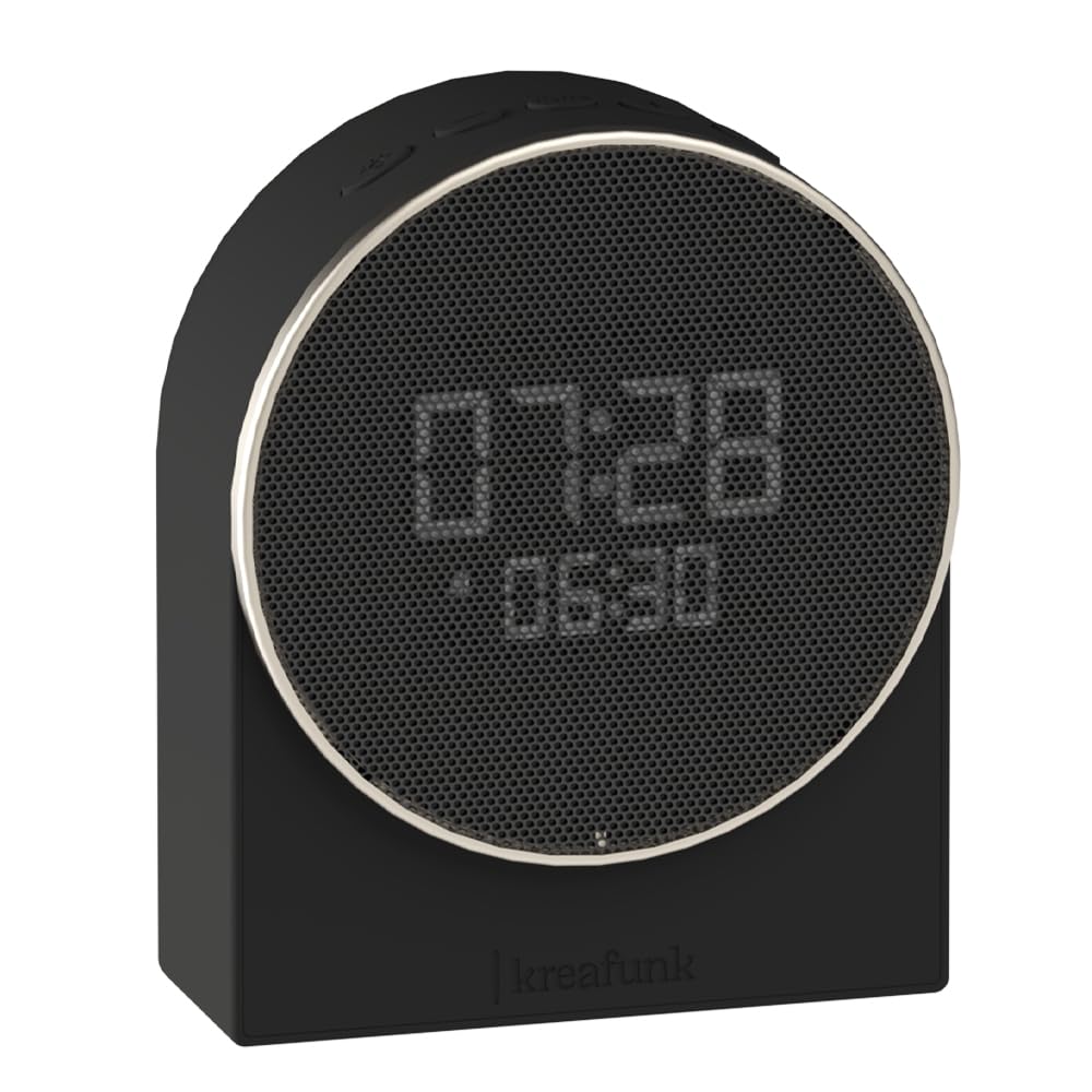 KREAFUNK Réveil Lumineux Bluetooth Ivy Haut-Parleur sans Fil Étanche, Lumière Réveil Progressive, 6 Sons, LED Réglable, Batterie Longue Durée, USB-C (Noir)