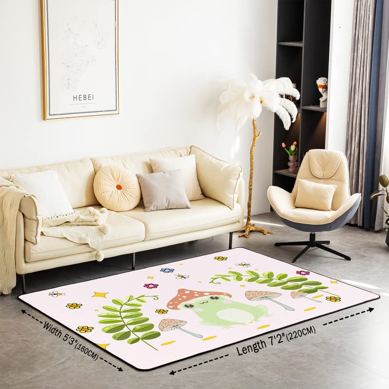 Loussiesd Frog Mushroom Area Rug 100x150cm Kawaii Fungus Rugs Mat for Living Room Bedroom Floral Botanical Decorative Carpet Non Slip Area Runner Rug - Image 2
