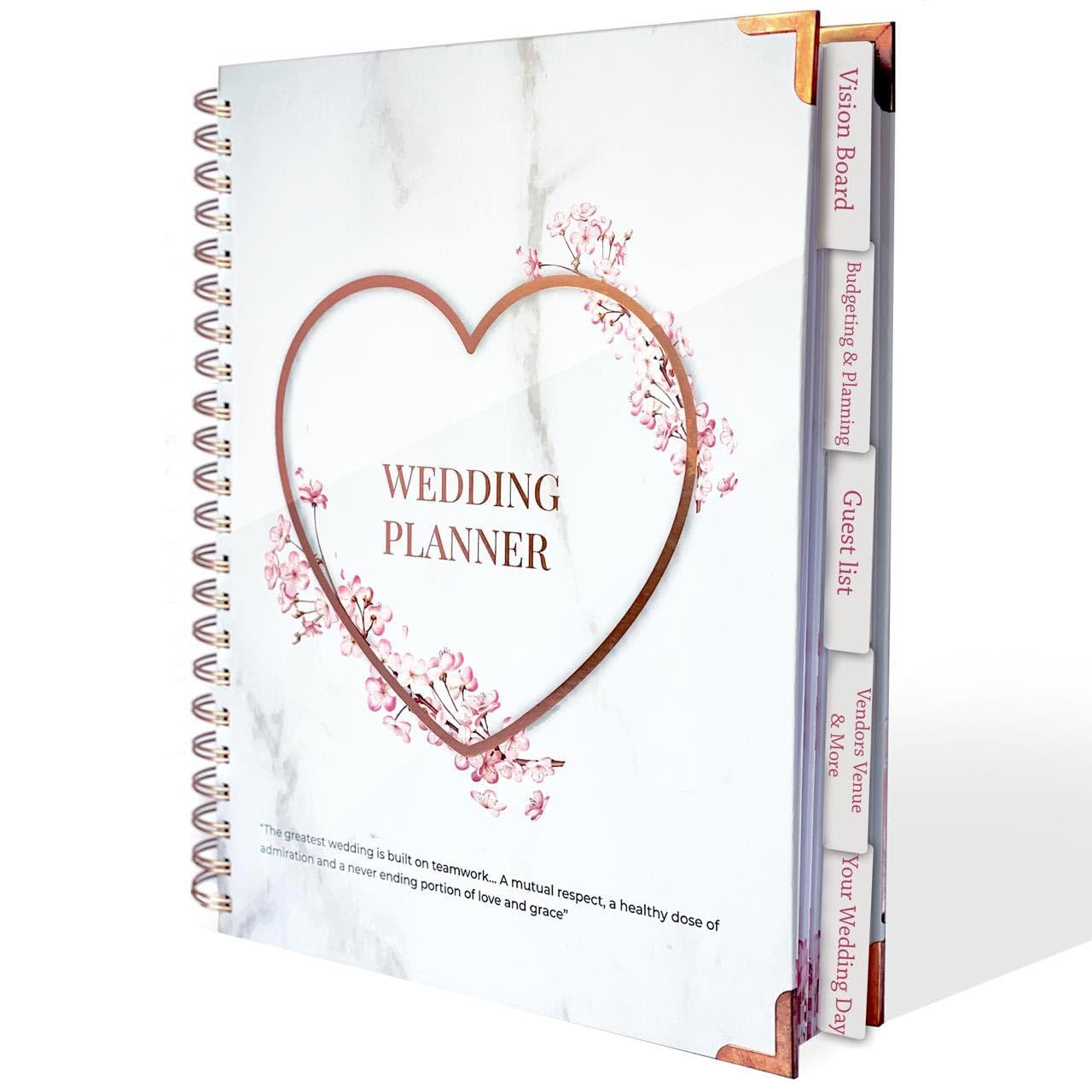 Bizzon Hochzeitsplaner (22,9 x 27,9 cm) mit 5 Registerkarten und 7 Innentaschen, 18 Monate CountdownKalender, Metallecken und elastischem Band – Hochzeitsplanerbuch und Organizer für die Braut 2022