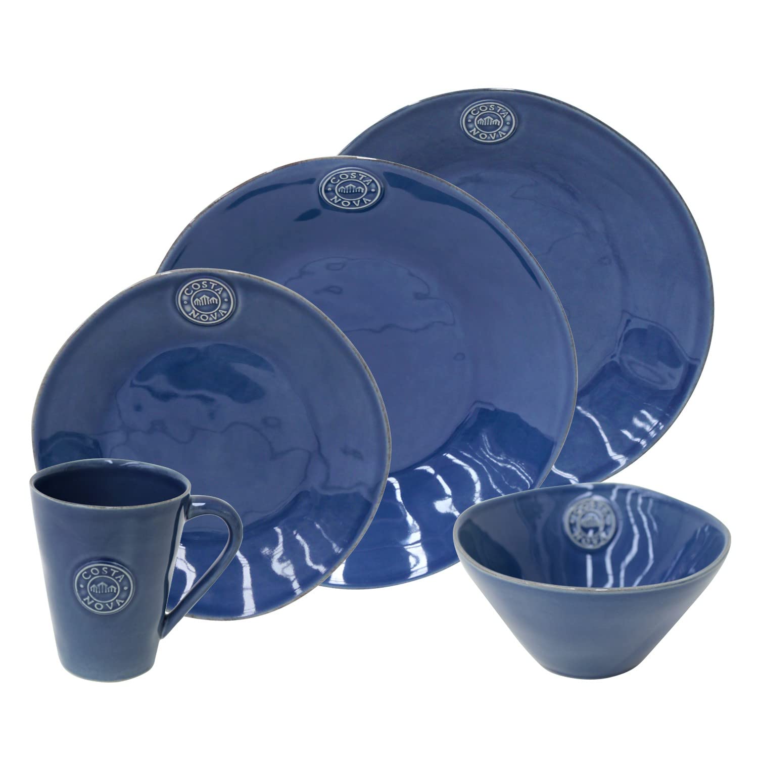 Costa Nova, Nova colección, Vajilla Elegante, gres, Juego de vajilla Completa 30 Piezas, 6 Personas, Denim,