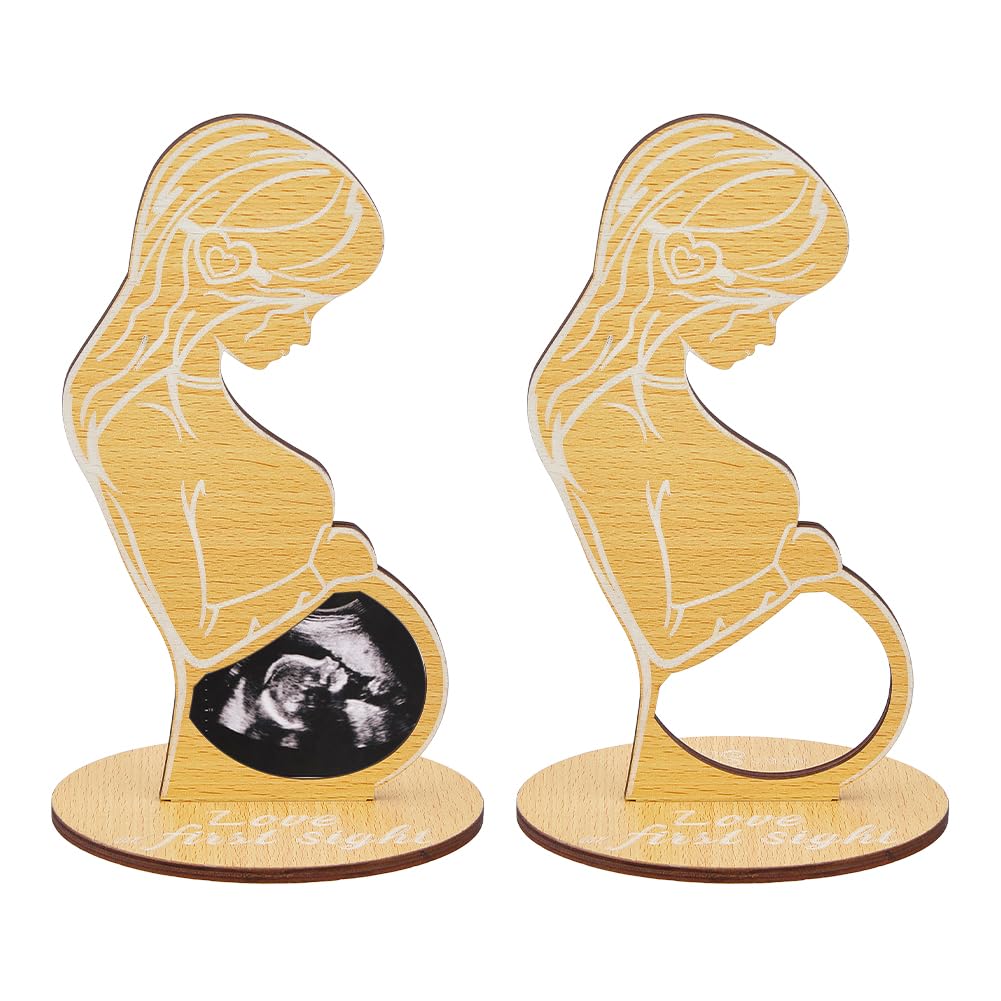DICOSMETIC 2Sets Wood Ultrasound Picture Frames Handcrafted Sonogram Photo Frame Baby Keepsake Holder Baby Birth Memorial Display Stands for Pregnant Women Mom Gift