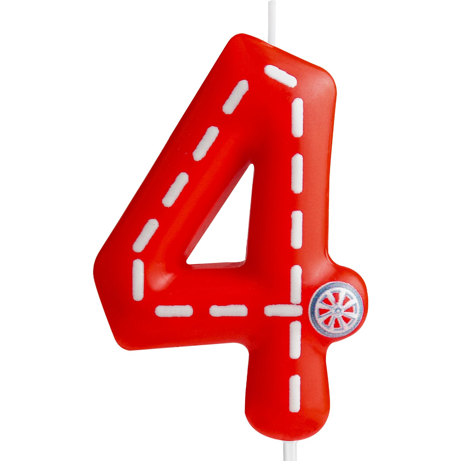 Racing Car Birthday Number Candles, Red White Stripes Birthday Candles for Cake Topper Decorations, Number 4 Candles for Boys Girls Racing Car Theme