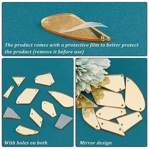 PH PandaHall 180pcs Golden Sew on Mirror Beads Irregular Mirrored Rhinestones Stone Sew on Mirror Pieces with Holes for DIY Costume Dance Party Evening Wine Ball Dresses Shoes Bags Dress Decoration - Image 4