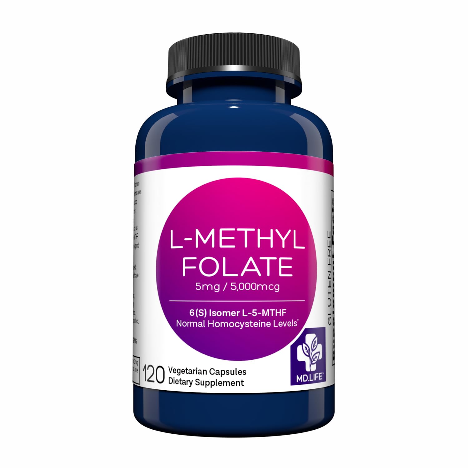 MD Life L-Methylfolate 5 mg Supplement - Professional-Grade Active L Methylfolate Supplement - 120 Capsules - L-Methylfolate 5mg - Maximum Potency MTHFR W/Essential Amino Acids