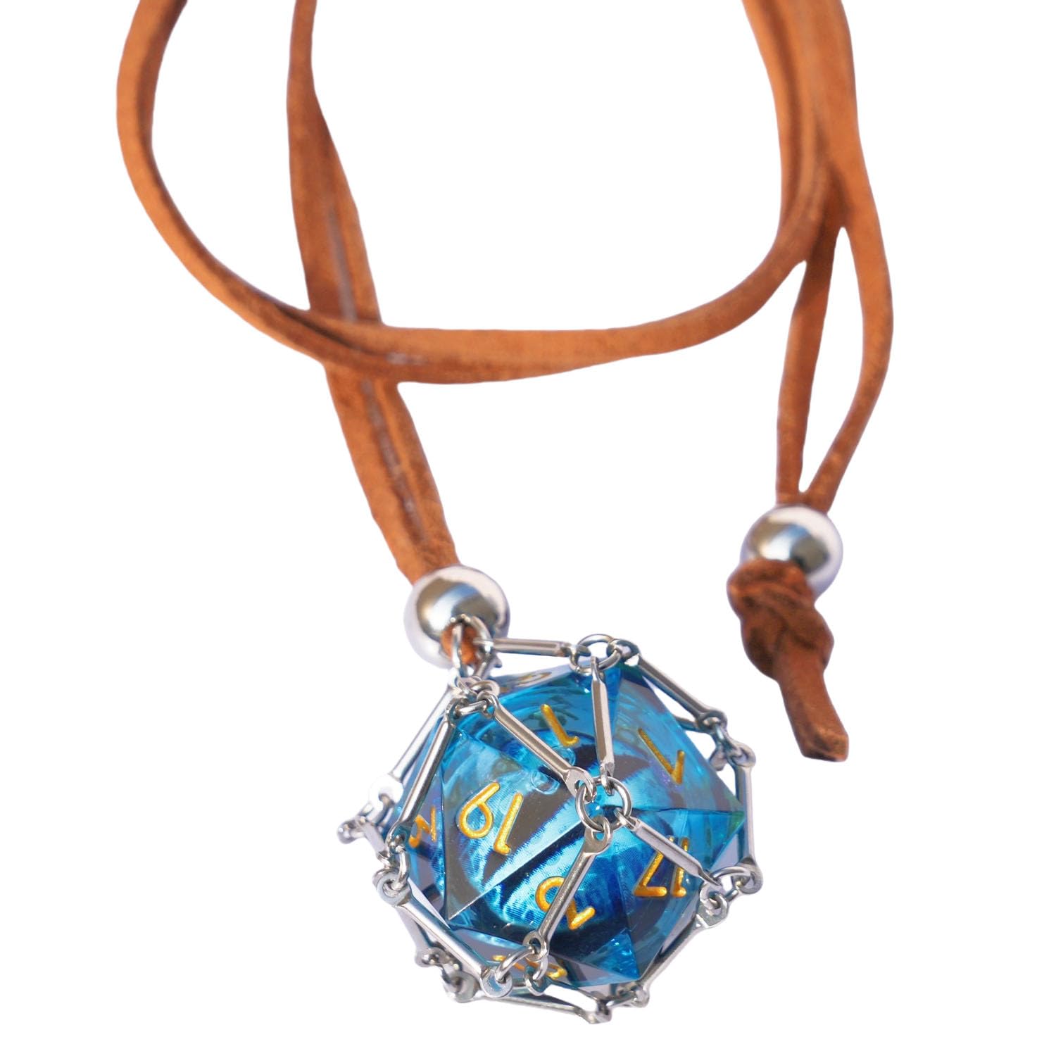 DND D20 Dice Removable D20 with Leather Chain & Solid Steel Cage for RPG Dungeons and Dragons Dice, Resin