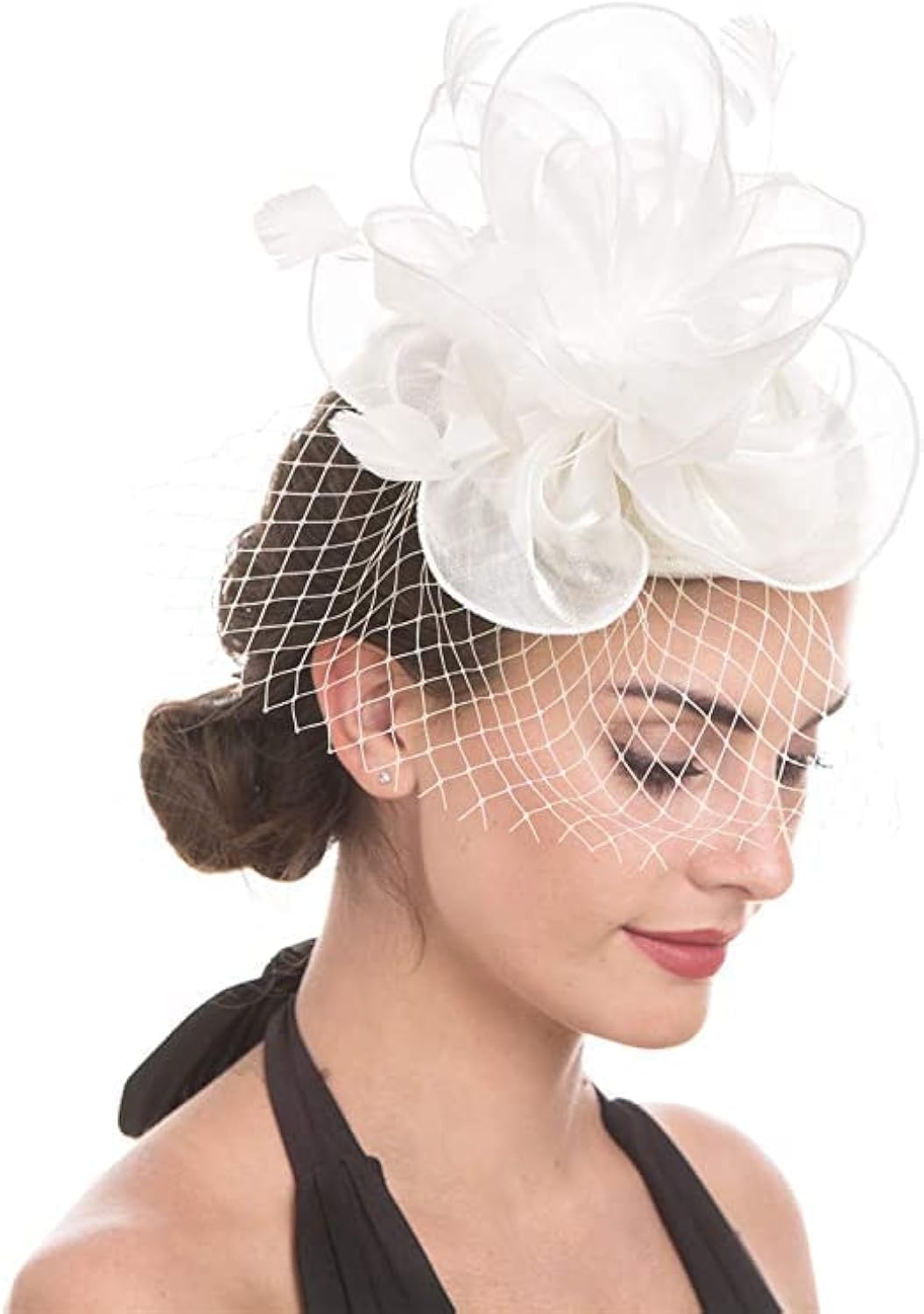 THE WHITE SHOPFascinator for Women Hair Clip Hat Bowler Feather Flower Veil Wedding Party Hat Tea Hat