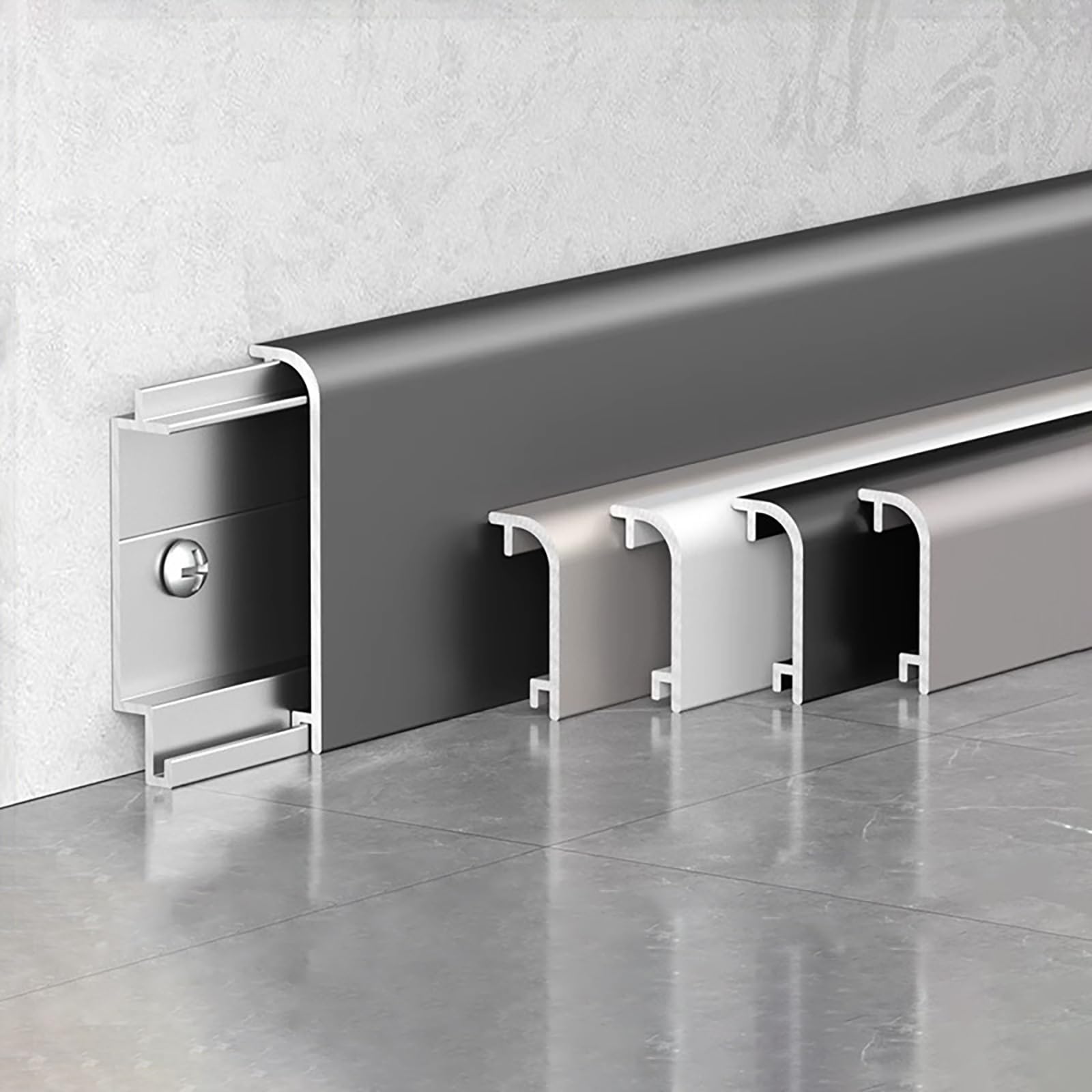 Rodapié de aluminio, 4 piezas, 125 cm cada uno, acabado decorativo fácil de instalar, ideal para cualquier habitación, altura: 4 cm