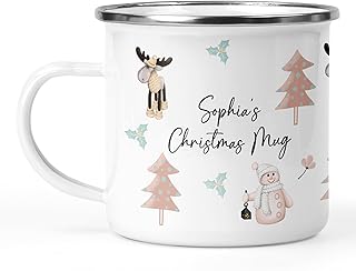 Personalised Christmas Mug, Custom Festive Design with Name, Hot Chocolate Enamel Mug, Christmas Eve Box Fillers, Gifts for Kids