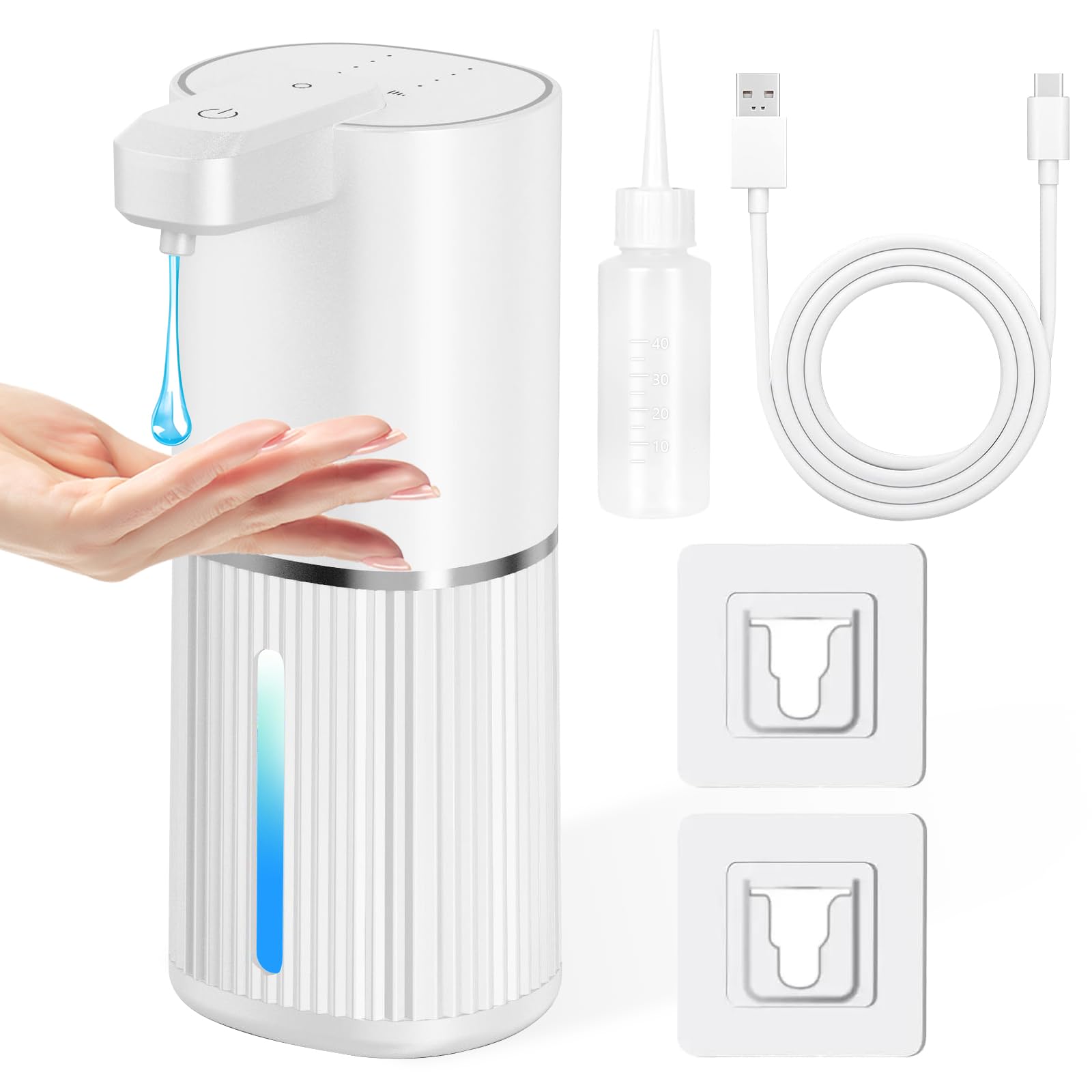 Dispensador Jabón Baño Automatico 380 ml,Resistente al Agua IPX5,Recargable por USB,Pared,4 Ajustes,Adecuado para Cocina, Baño,Hotel(A)